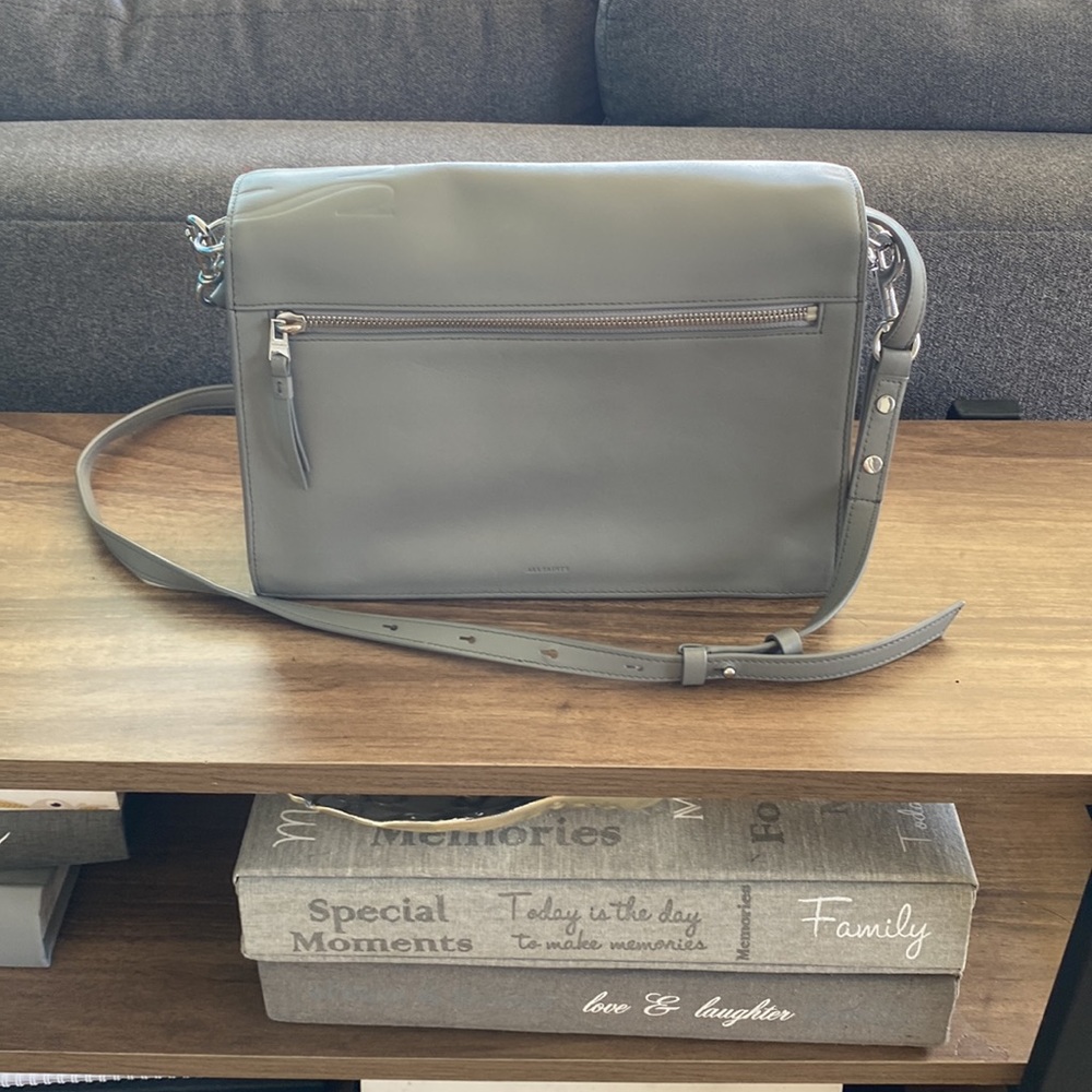 All Saints grey leather cross body purse - Picture 3 of 4